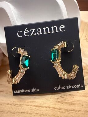 Cezanne Cubic Zirconia Gold Emerald and Diamond Earrings